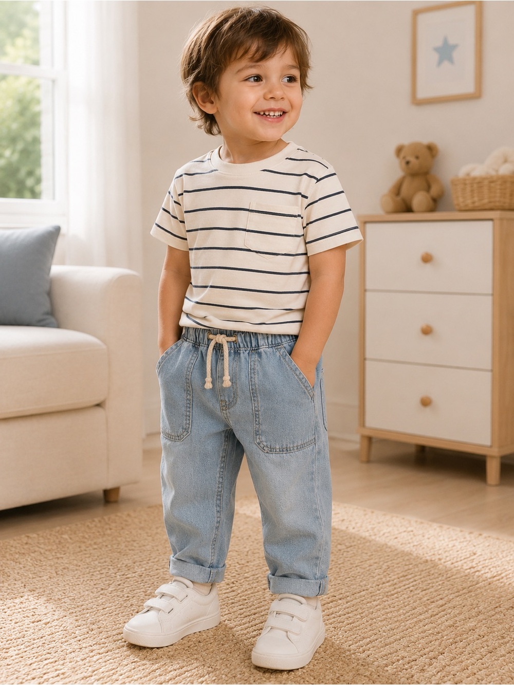 Zara Kids Light Wash Elastic Waist Relaxed Jeans Size 2Y 92cm